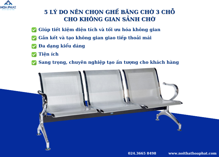 5 lý do nên chọn ghế băng chờ 3 chỗ cho không gian sảnh chờ