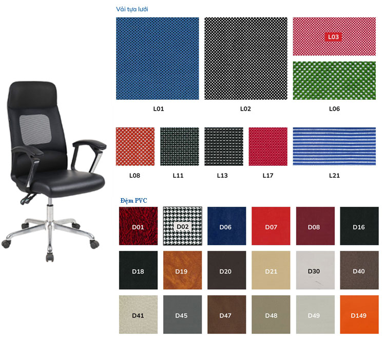 Bảng màu ghế lưới GL316