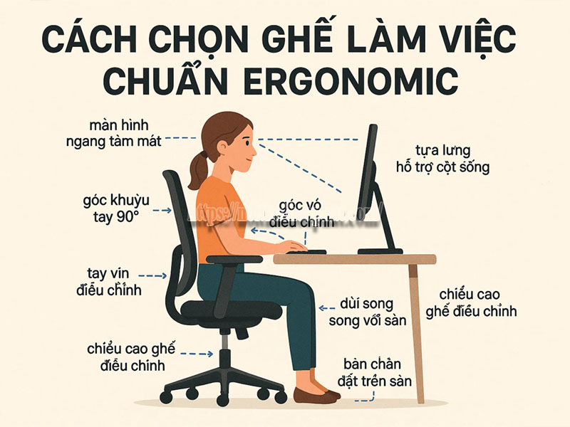 cách chọn ghế làm việc chuẩn ergonomic