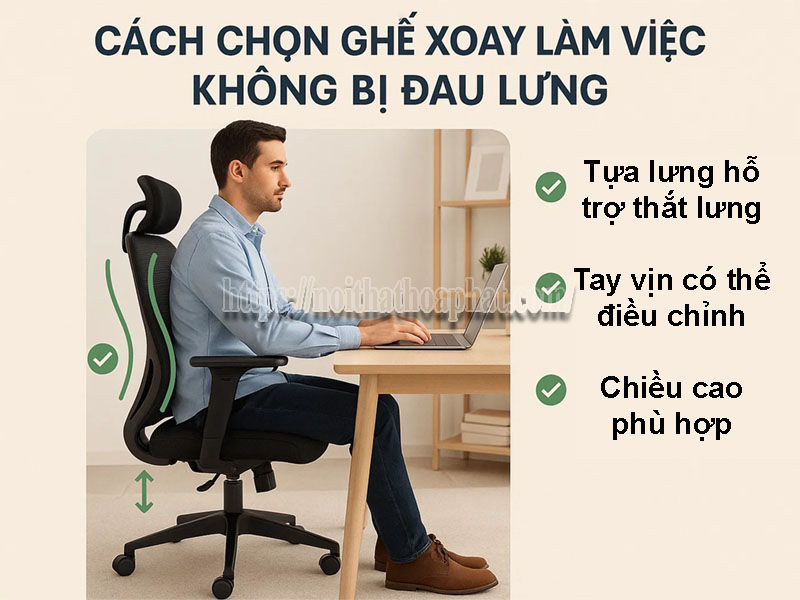 cách chọn ghế xoay làm việc không bị đau lưng