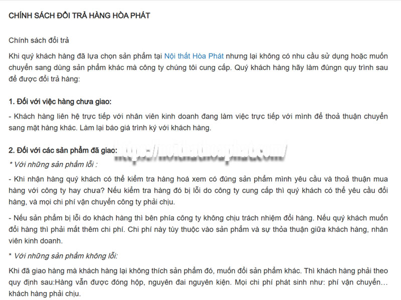 Điều kiện đổi trả ghế hòa phát
