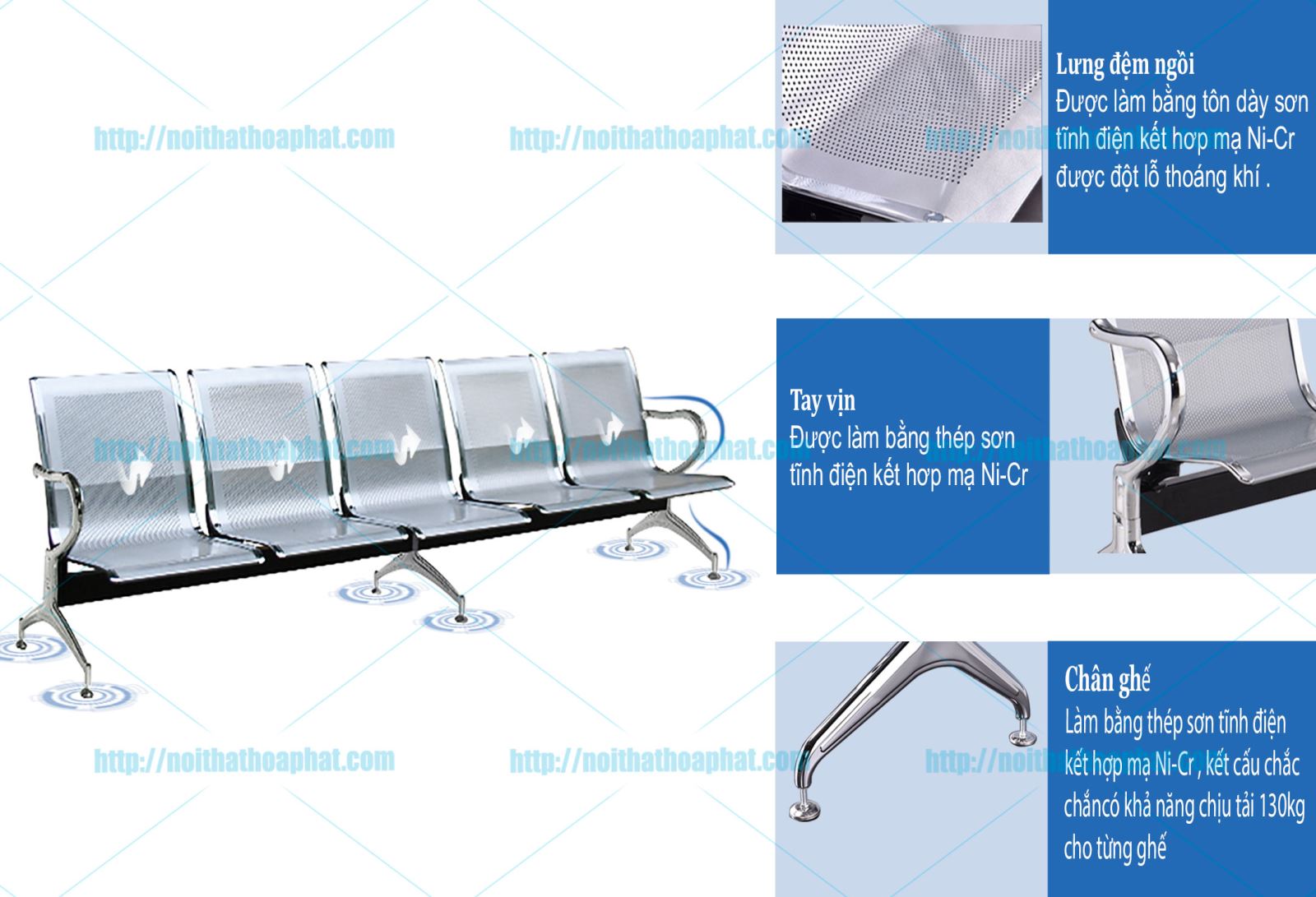 ghế băng chờ inox 5 chỗ GPC02-5