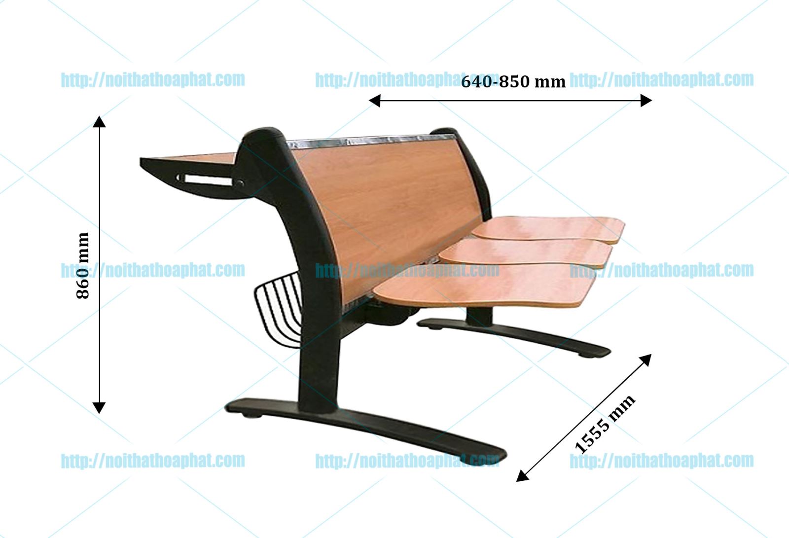 Kích thước ghế phòng chờ 3 chỗ GPC05D-3