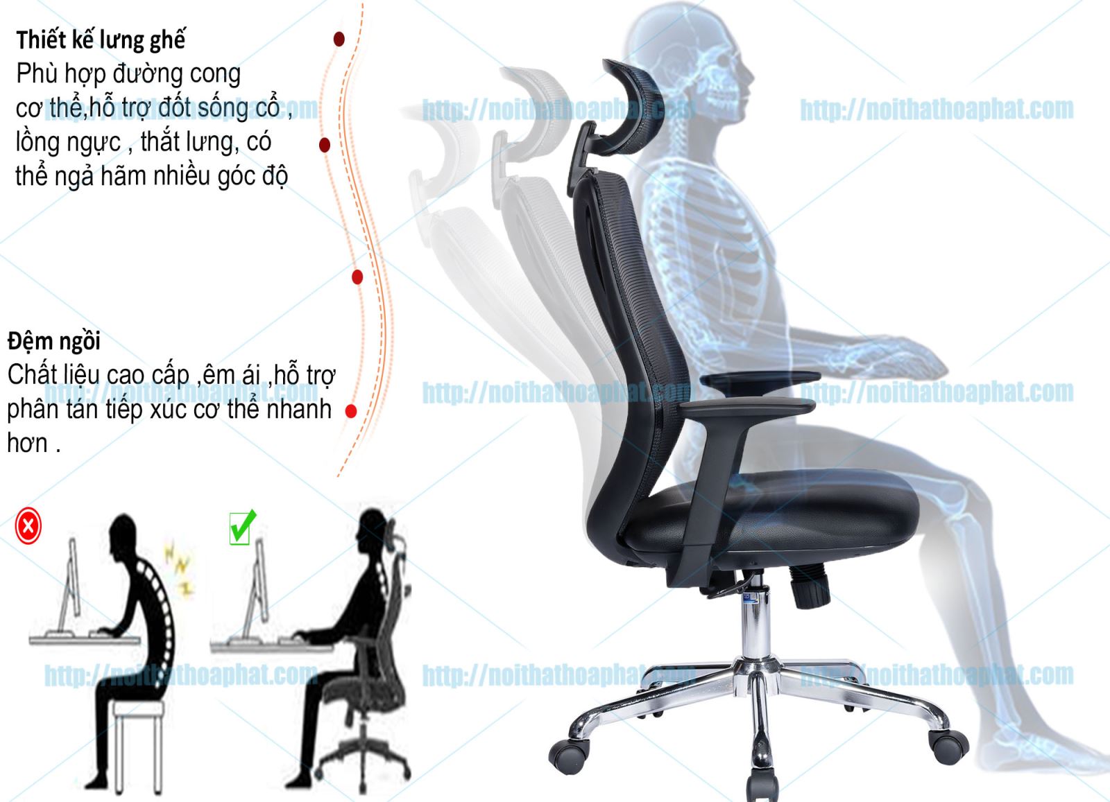 Ghế lưới có tựa đầu GL335