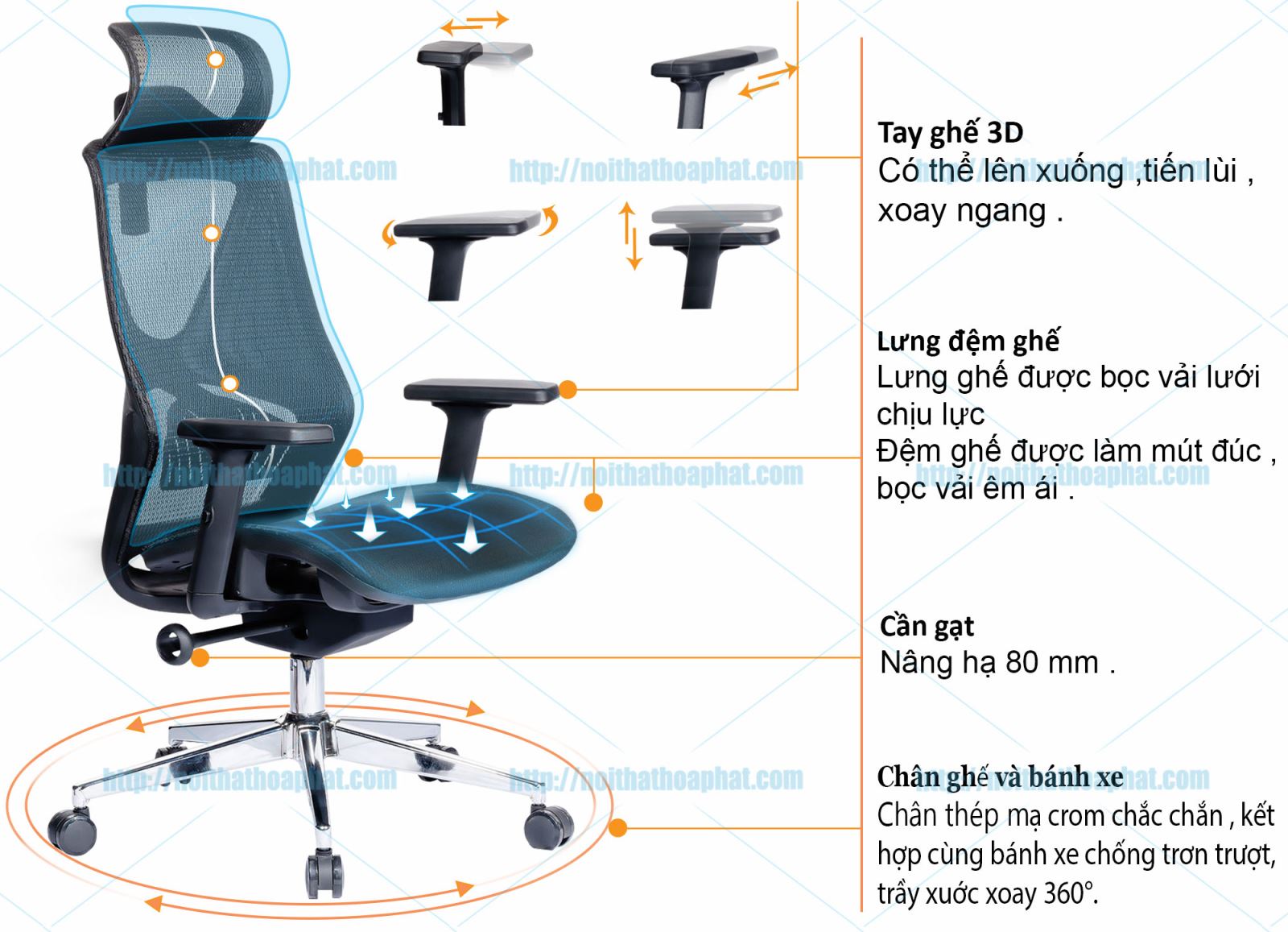 Ghế lưới có tựa đầu GL339-GLE06