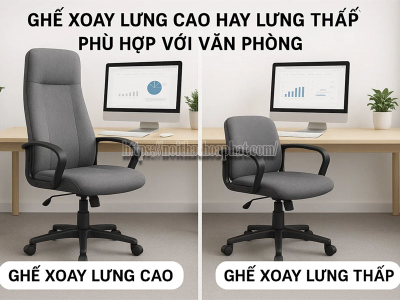ghế xoay lưng cao hay lưng thấp phù hợp với văn phòng