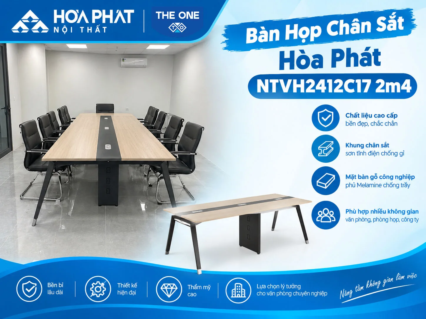 Hình Ảnh Thực Tế Bàn Họp Chân Sắt Hòa Phát NTVH2412C17 2m4