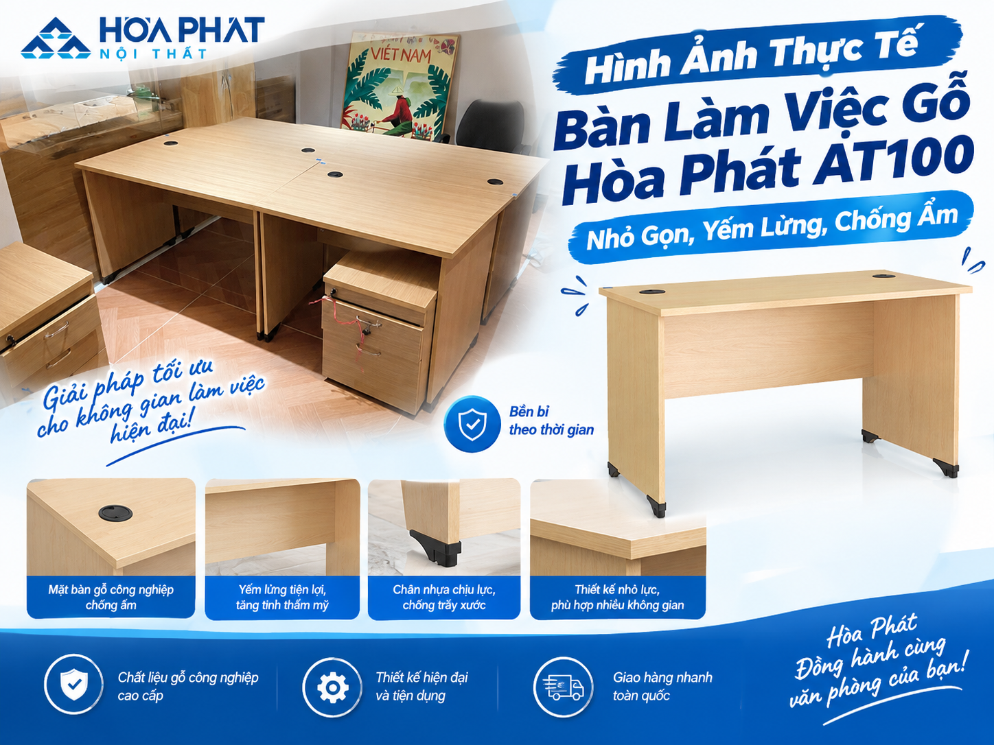 Hình Ảnh Thực Tế Bàn Làm Việc Gỗ Hòa Phát AT100 (1m)