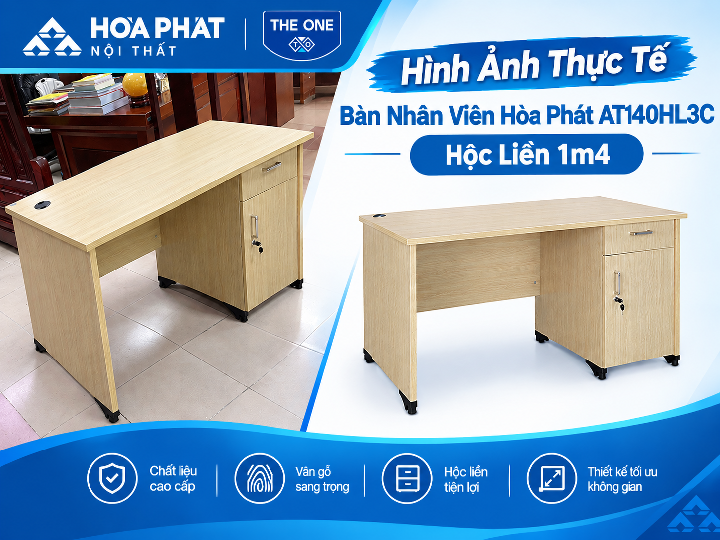 Hình Ảnh Thực Tế Bàn Nhân Viên Liền Hộc AT140HL3C