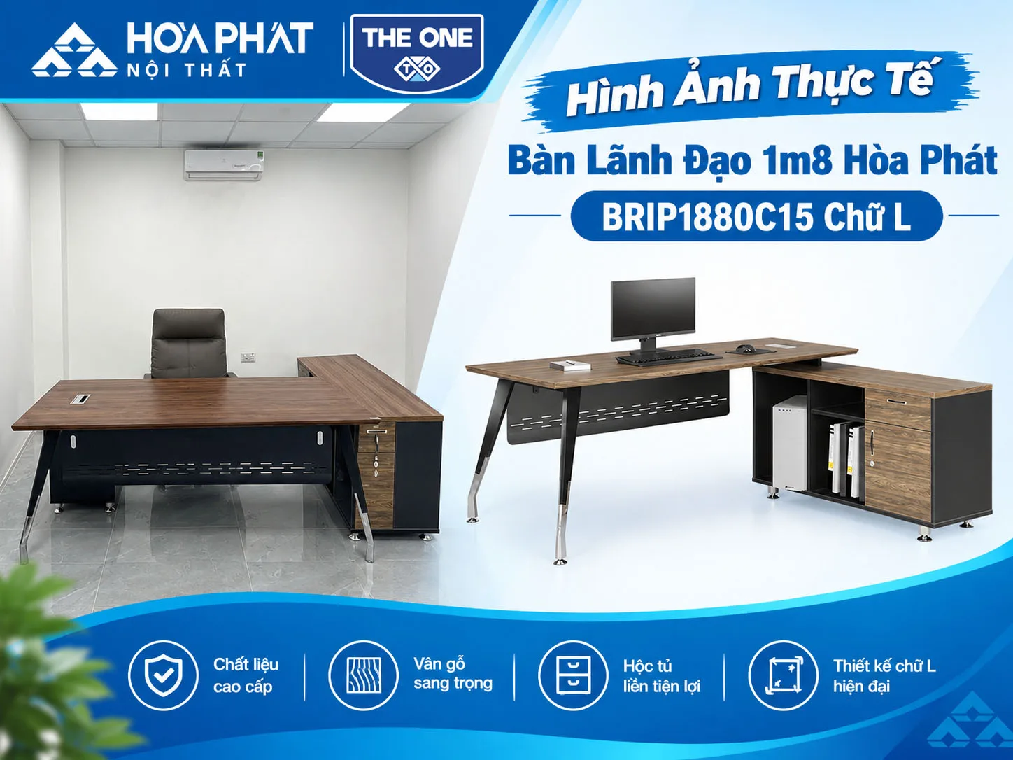 Hình ảnh thực tế bàn lãnh đạo 1m8 Hòa Phát BRIP1880C15