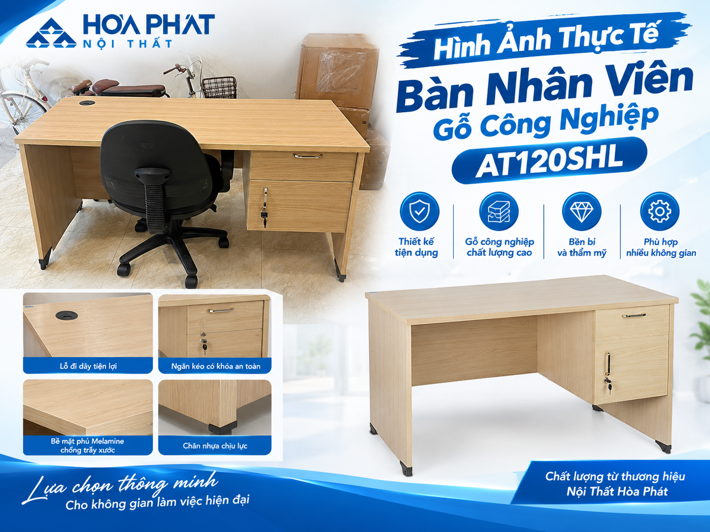 Top Hình Ảnh Thực Tế Bàn Nhân Viên Gỗ Công Nghiệp AT120SHL Hòa Phát