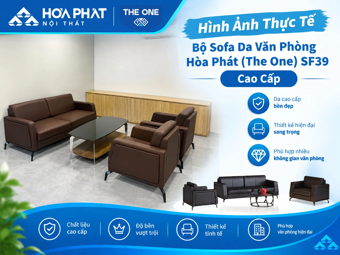 Hình Ảnh Thực Tế Bộ Ghế Sofa Da Văn Phòng Cao Cấp Hòa Phát SF39 Sang Trọng