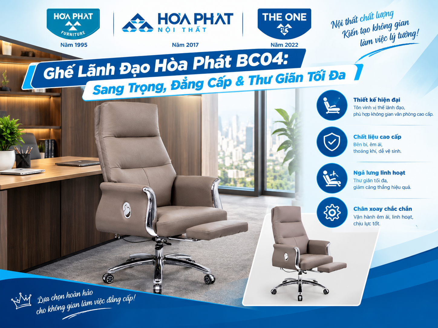 Ghế Lãnh Đạo BC04 Hòa Phát - Sang Trọng, Ngả Lưng Tối Đa