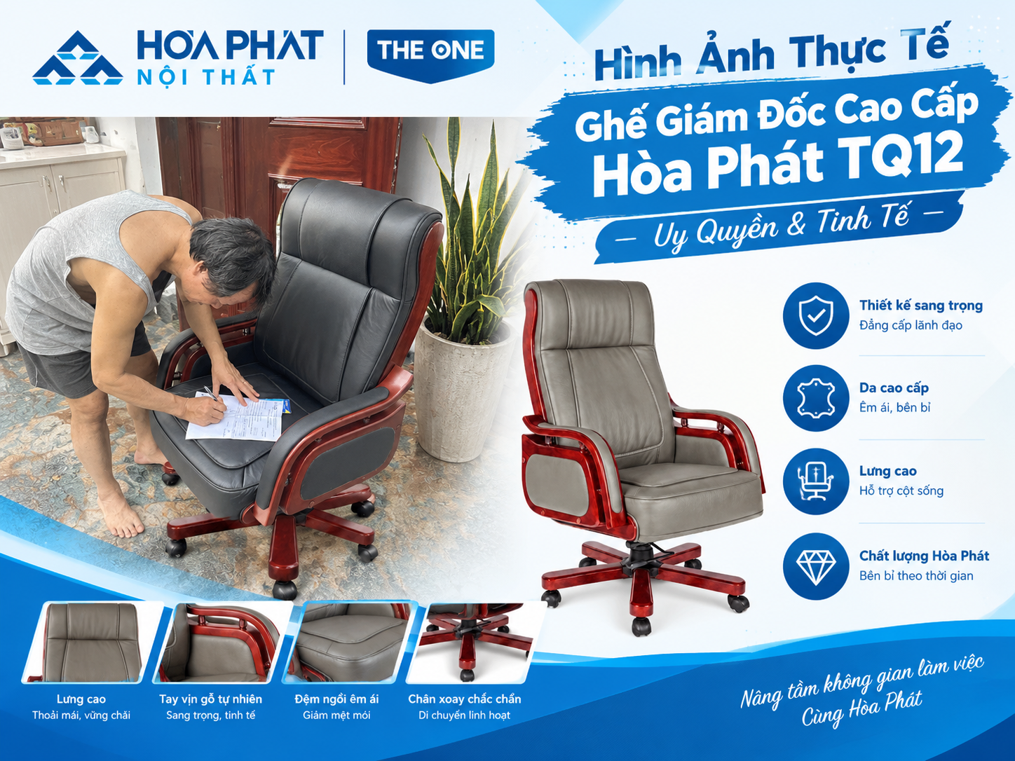 Hình Ảnh Thực Tế] Ghế Giám Đốc Cao Cấp Hòa Phát TQ12 Uy Quyền & Tinh Tế