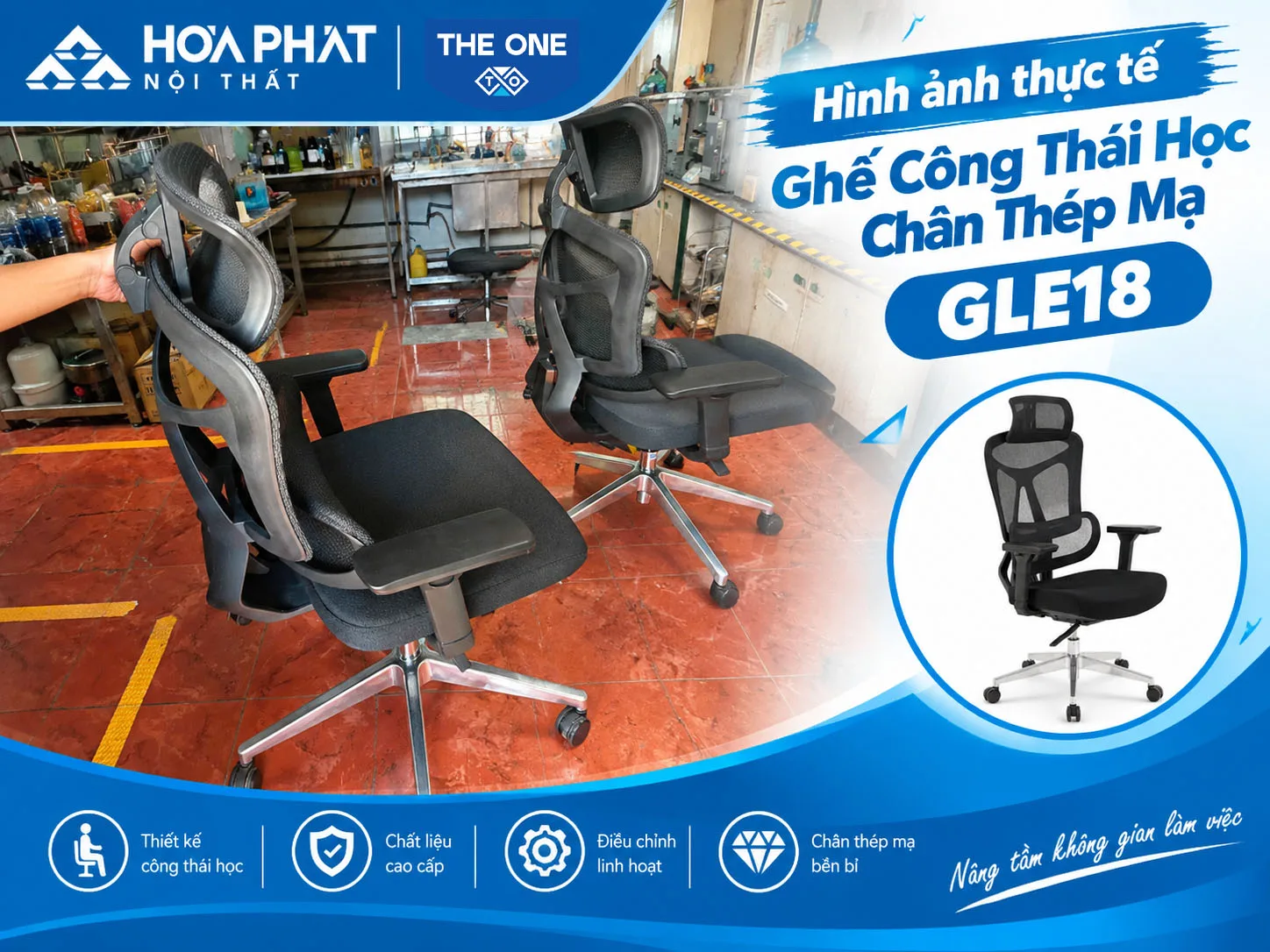Hình Ảnh Thực Tế Ghế Công Thái Học Hòa Phát GLE18 Nhập Khẩu