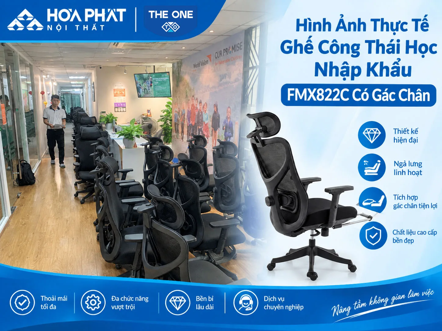 Hình Ảnh Thực Tế Ghế Công Thái Học Nhập Khẩu FMX822C Có Gác Chân