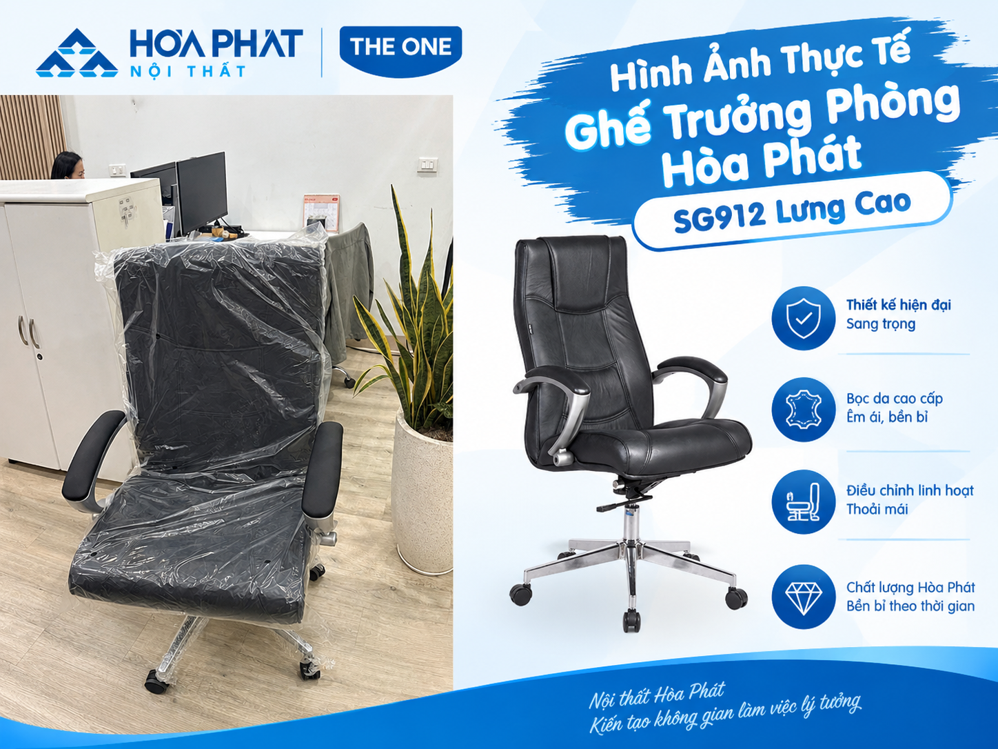 Hình Ảnh Thực Tế Ghế Trưởng Phòng Hòa Phát SG912 Lưng Cao Sang Trọng