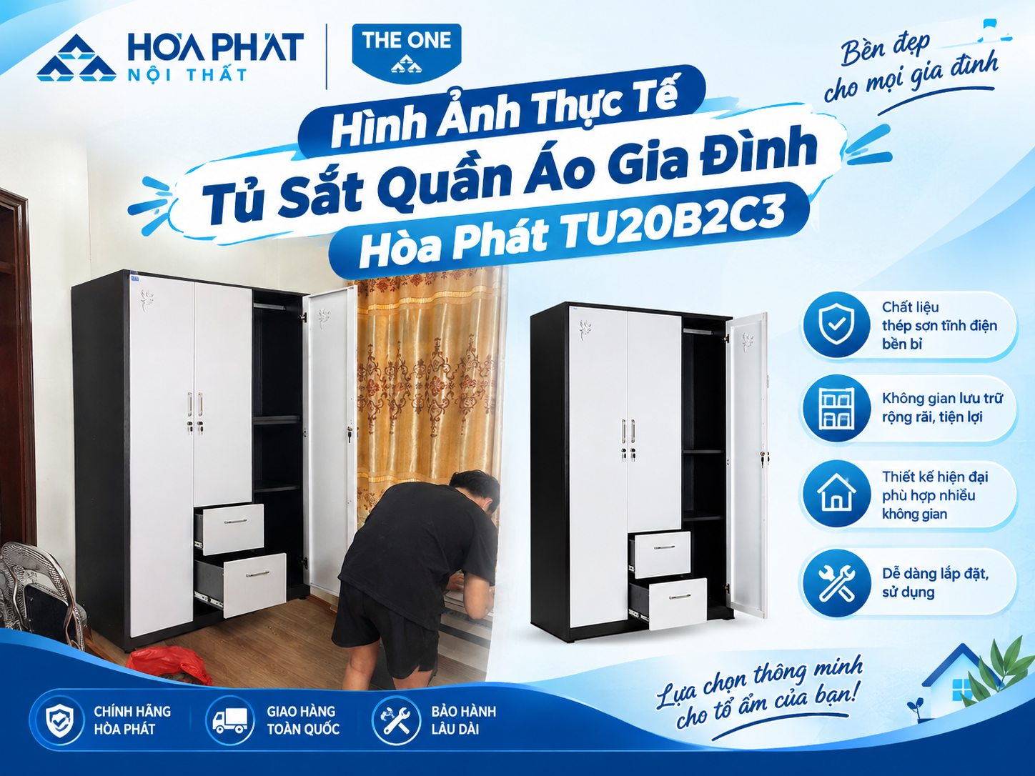 Hình Ảnh Thực Tế Tủ Sắt Đựng Quần Áo Gia Đình Hòa Phát TU20B2C3