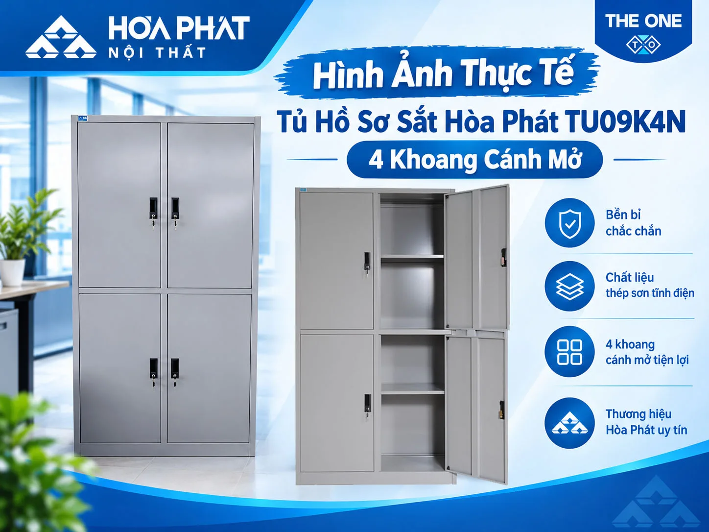 Hình Ảnh Thực Tế Tủ Hồ Sơ Sắt Hòa Phát TU09K4N 4 Khoang Cánh Mở