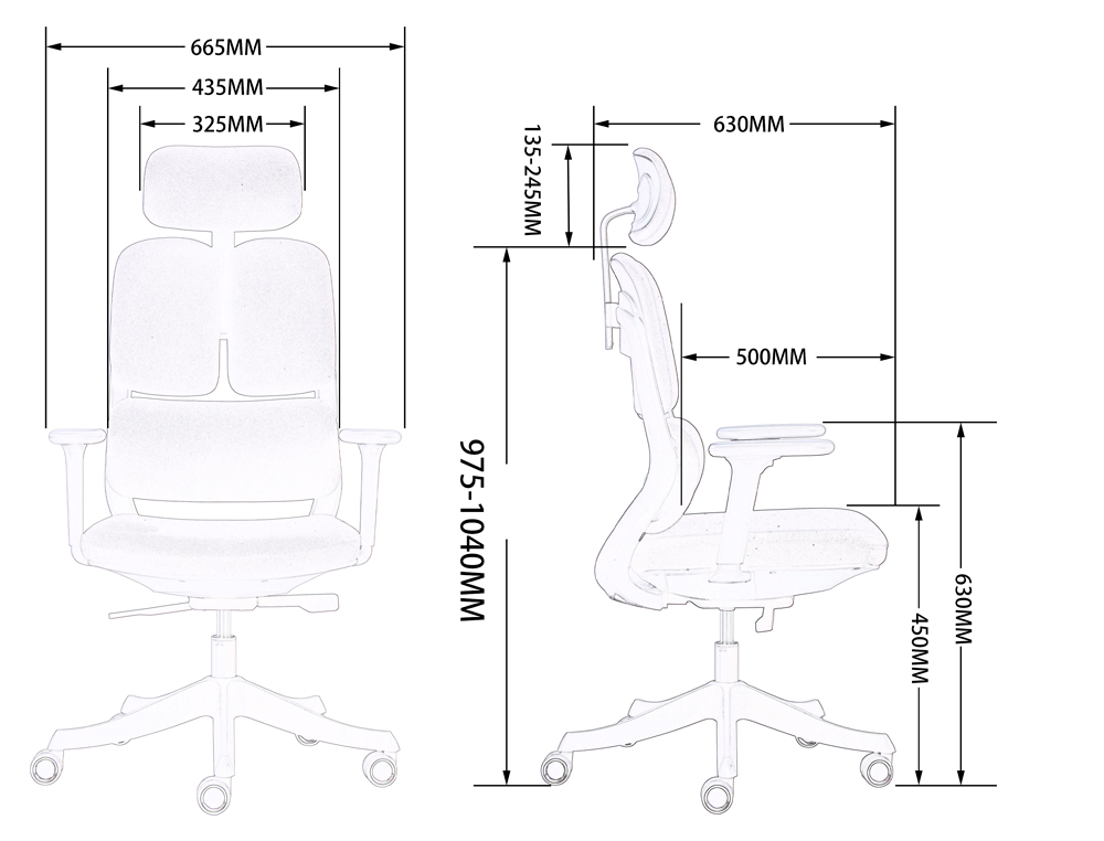 Kích thước chi tiết ghế lưới FMX368TD