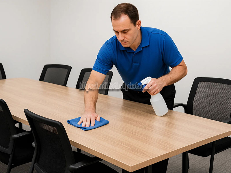 lau bàn họp chân sắt sao cho bền