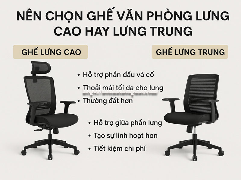 So sánh trực tiếp: Ghế lưng cao vs. Ghế lưng trung
