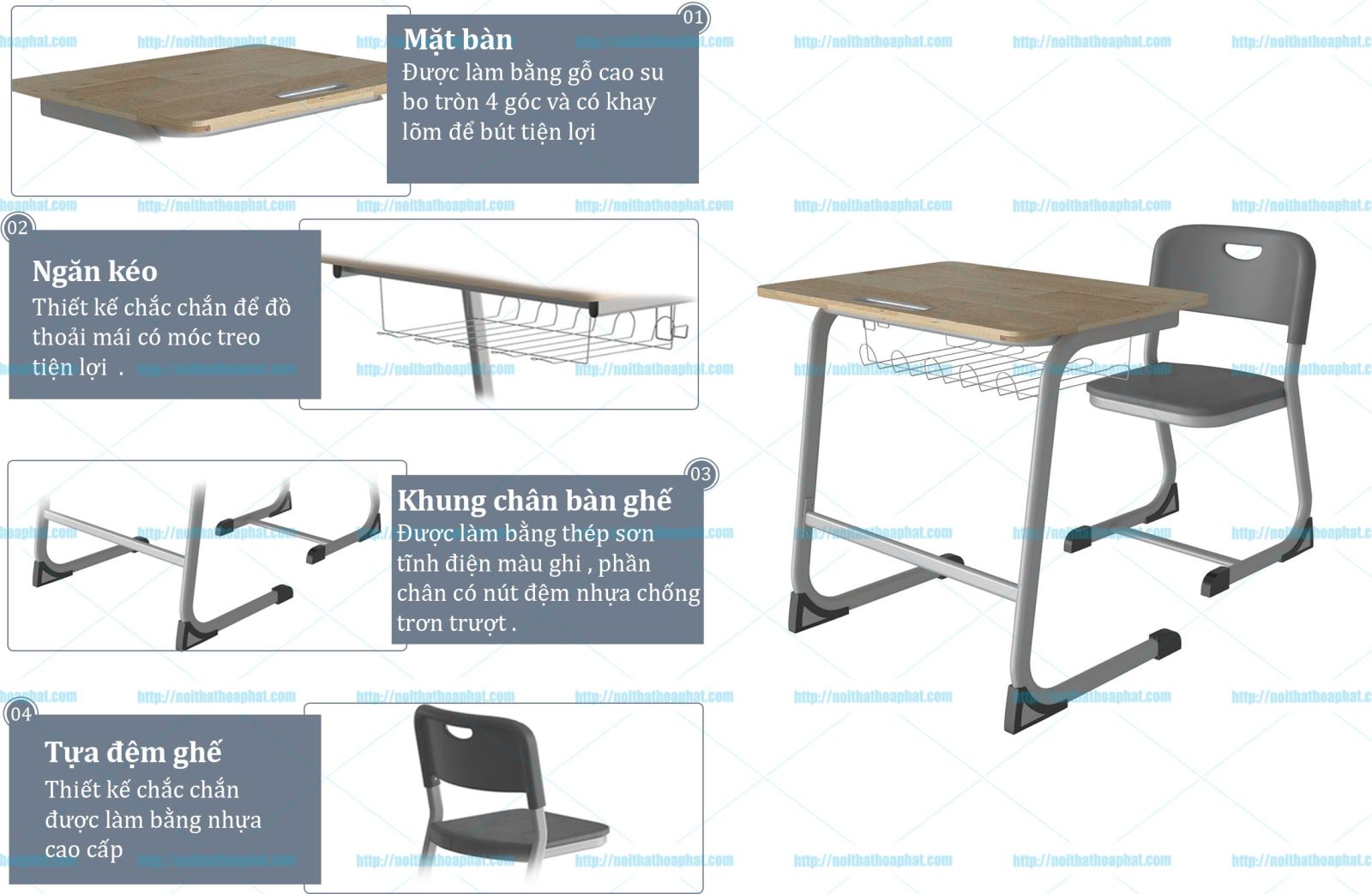 bàn ghế học sinh tiểu học BHS43G