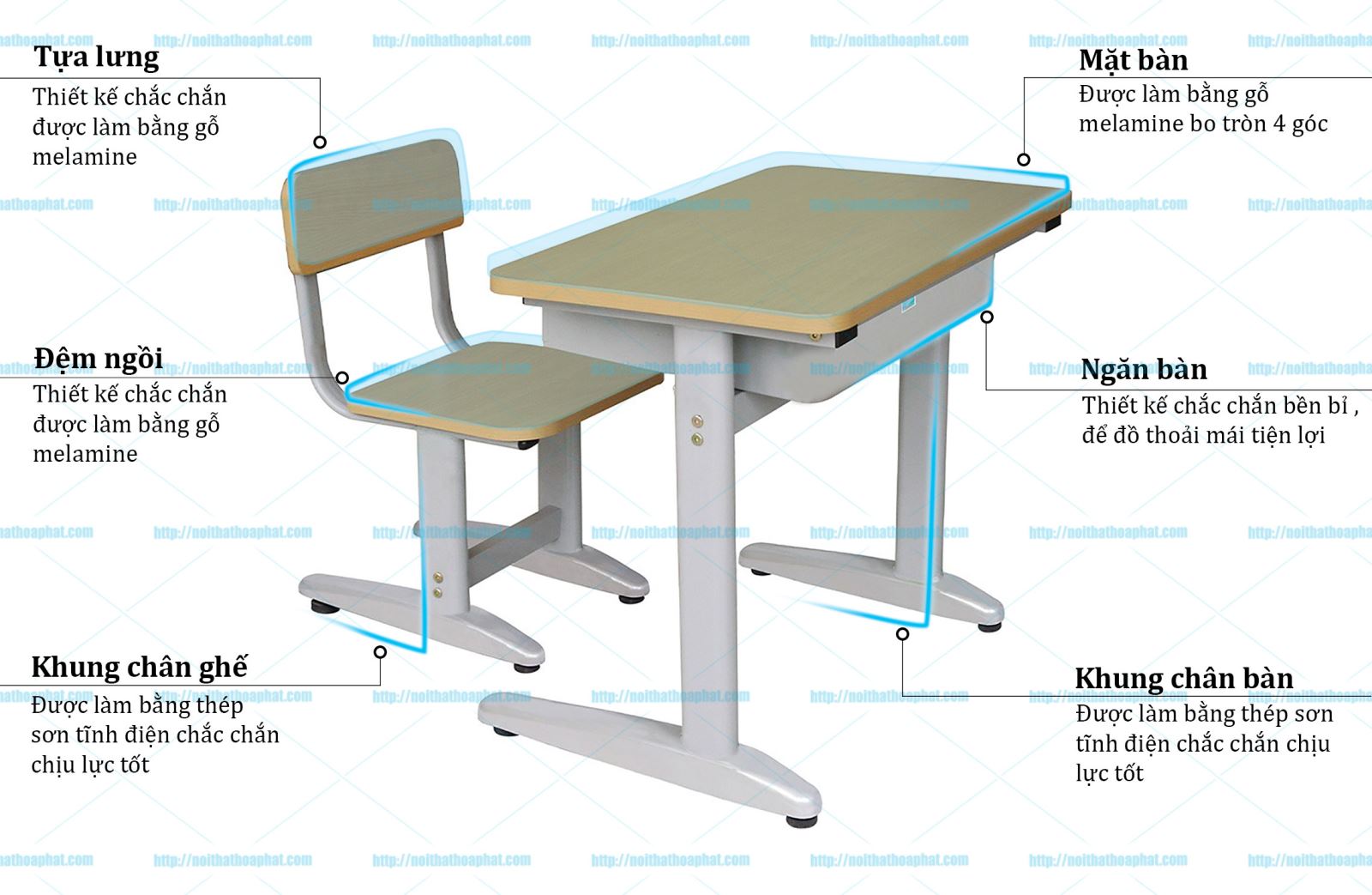 bàn ghế học sinh hòa phát BHS106 + GHS106