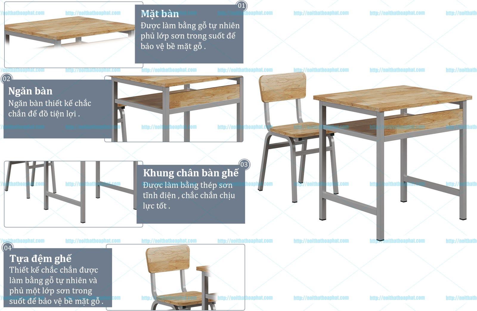 Bàn ghế học sinh cấp 1, 2 BHS116 - GHS116