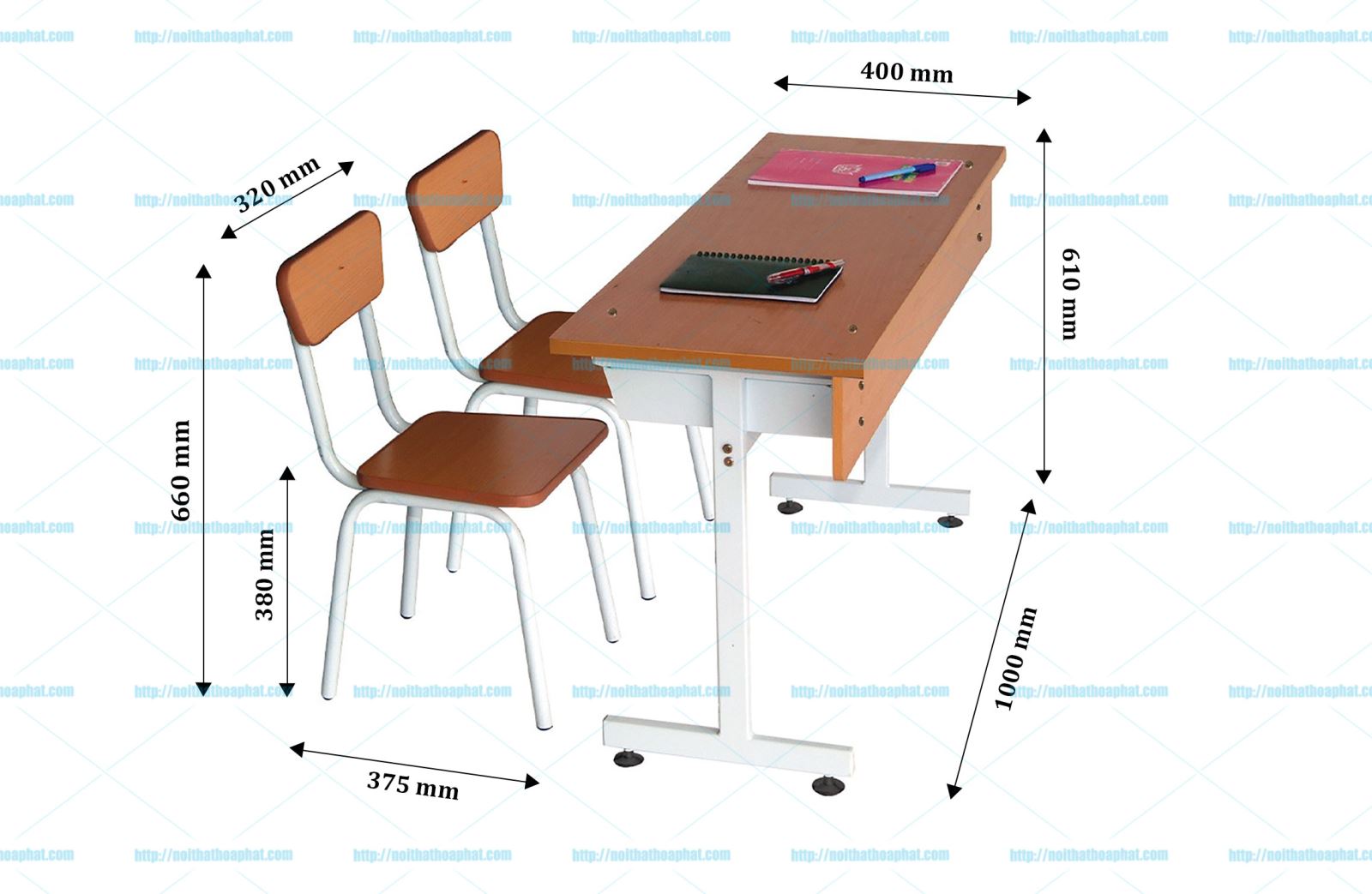 Kích thước Bộ bàn ghế học sinh BHS101B - GHS101B