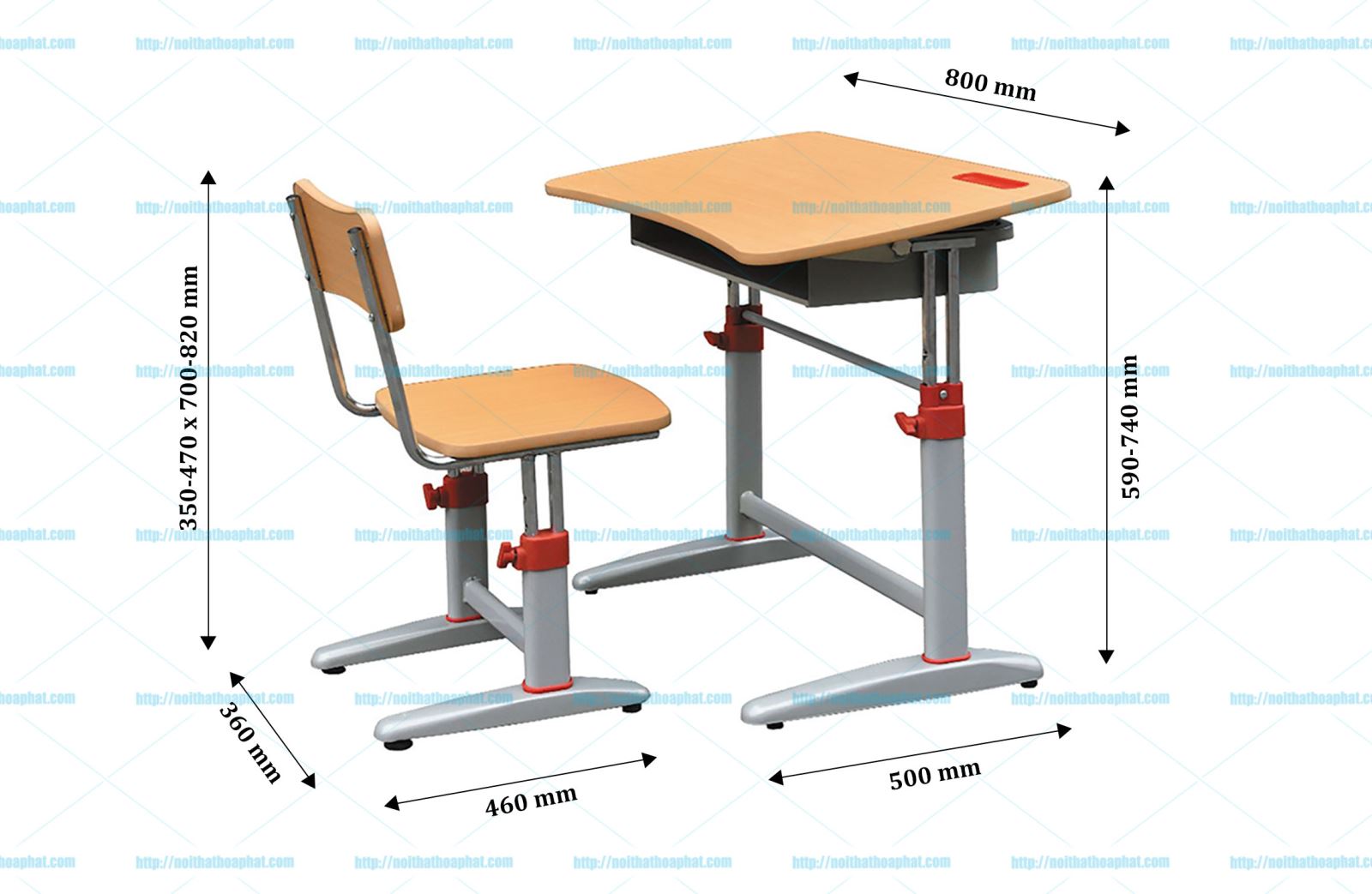 Kích thước bàn ghế học sinh BHS20-1