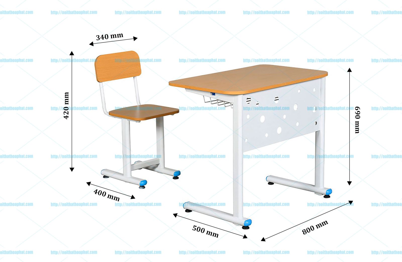 kích thước Bộ bàn ghế học sinh BHS25-GHS25