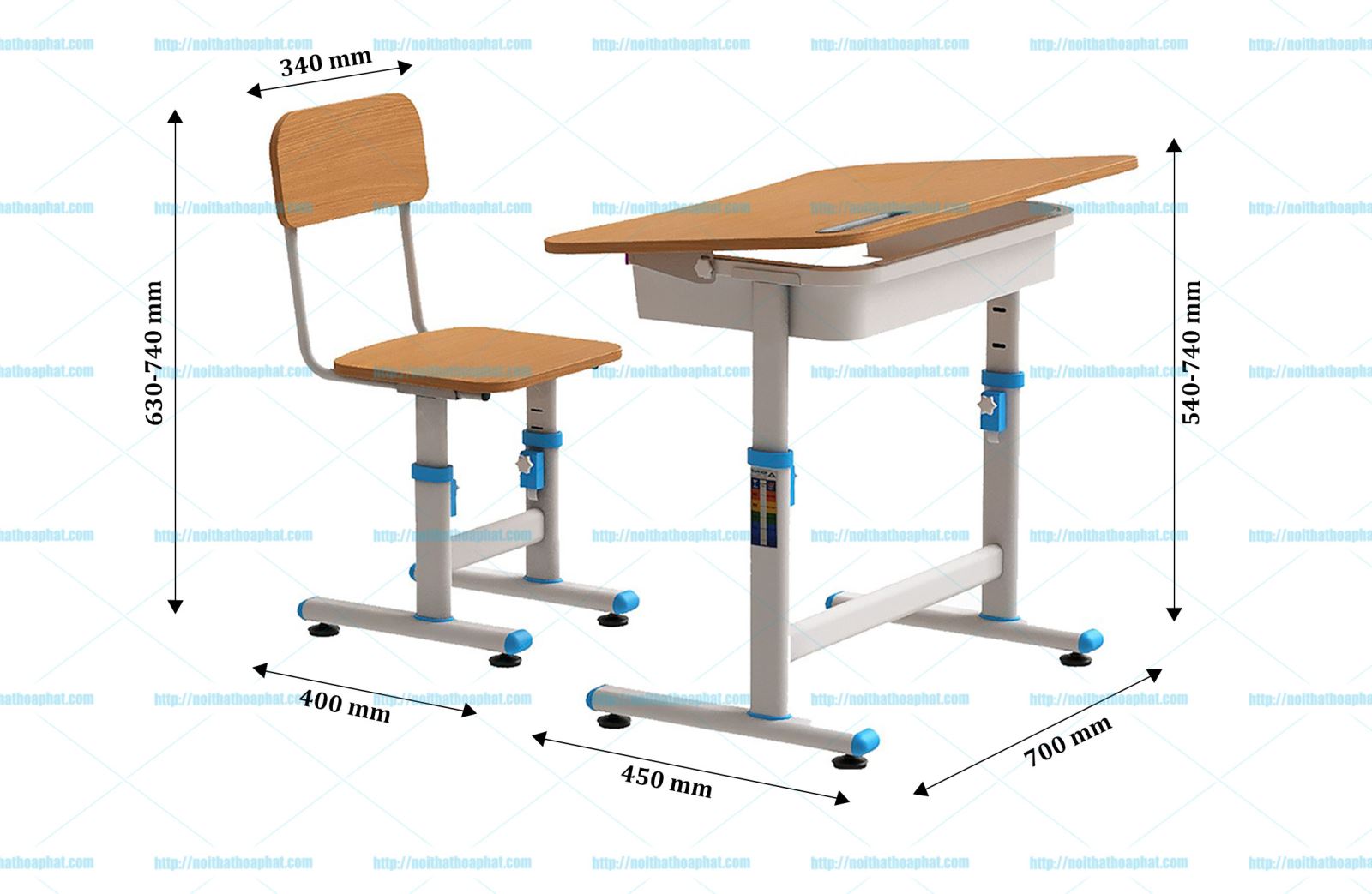 Kích thước bàn ghế học sinh BHS29A-1