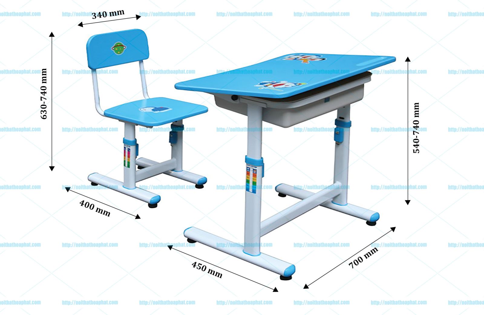 Kích thước bàn ghế học sinh BHS29A-2