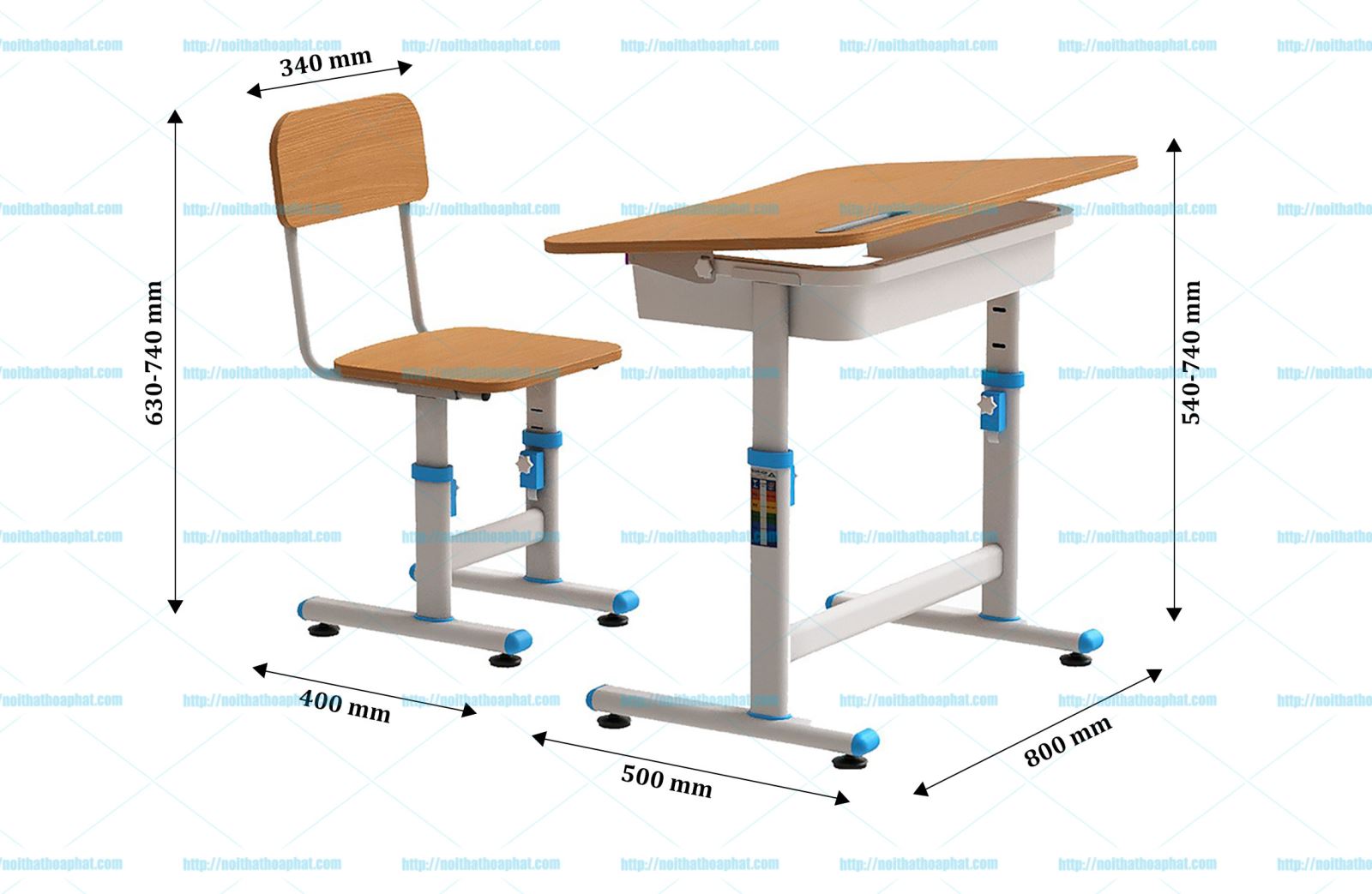 Kích thước bàn ghế học sinh BHS29B-1