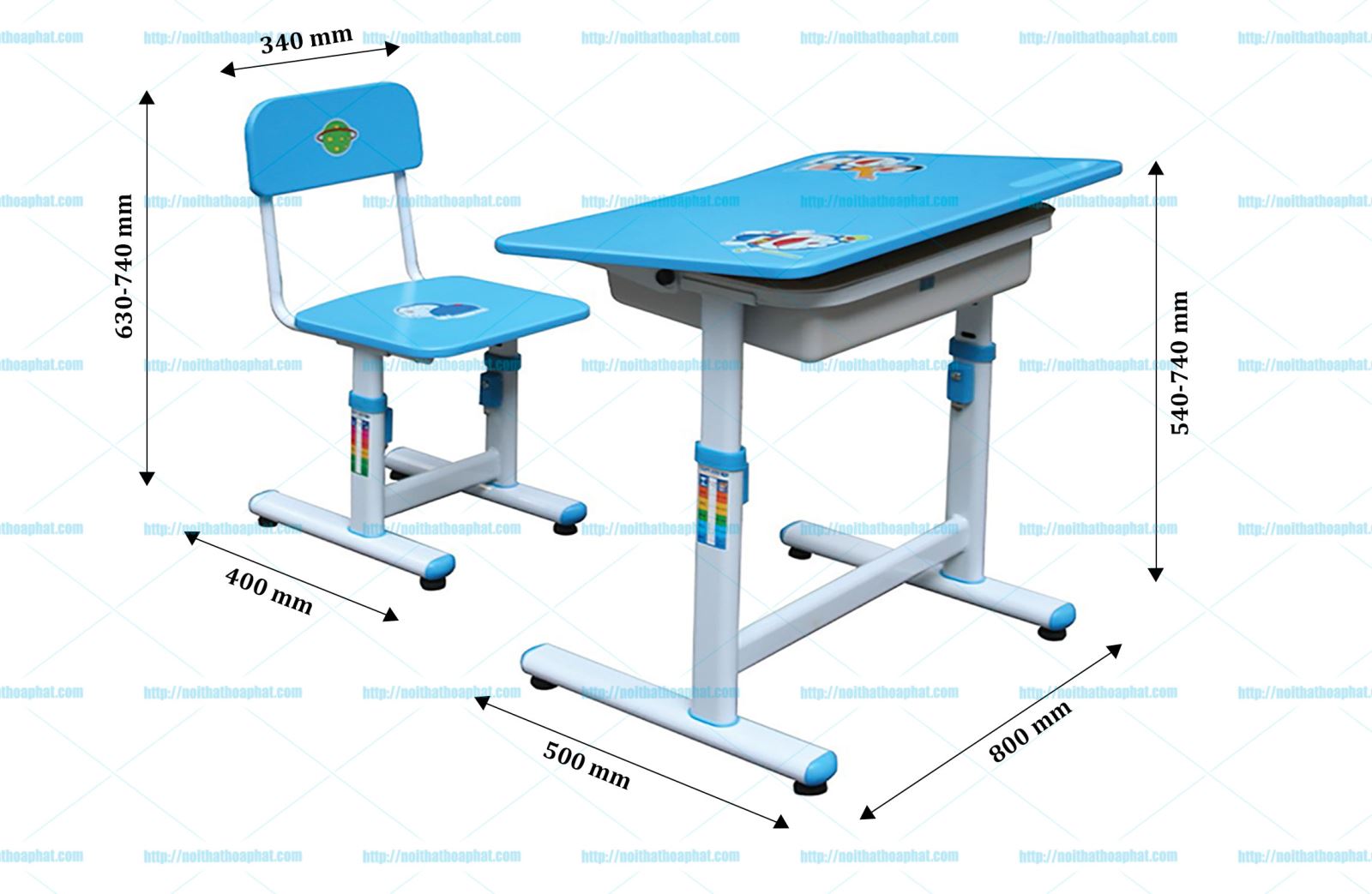 Kích thước bàn ghế học sinh BHS29B-2