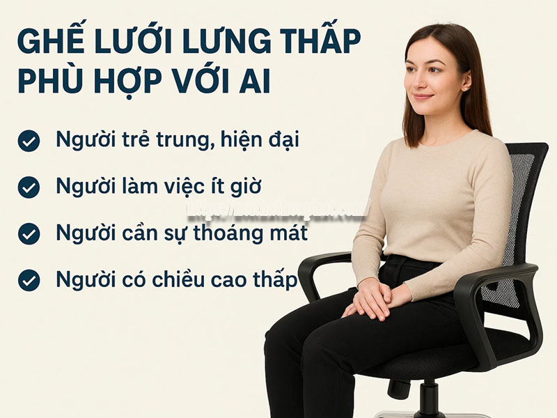 ghế lưới lưng thấp phù hợp với ai
