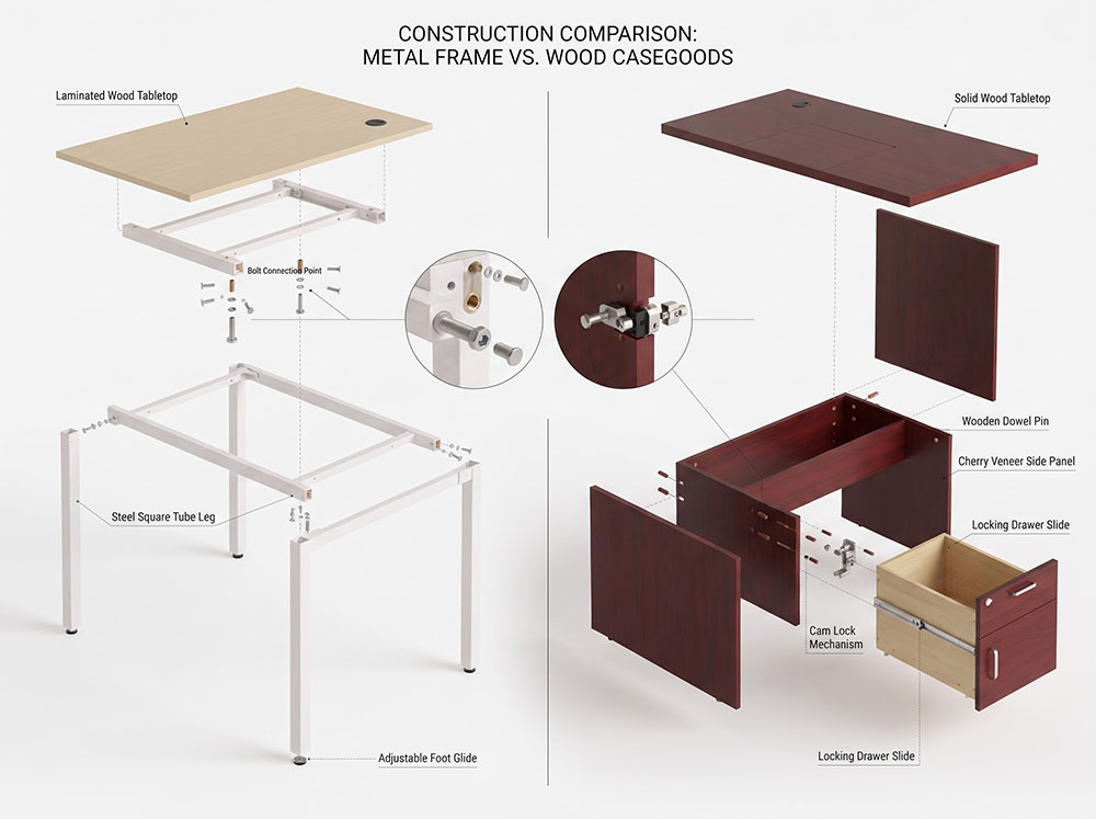 nên chọn bàn làm việc chân sắt hay chân gỗ