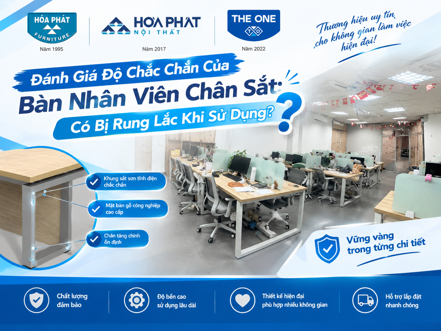 đánh giá độ chắc chắn của bàn nhân viên chân sắt