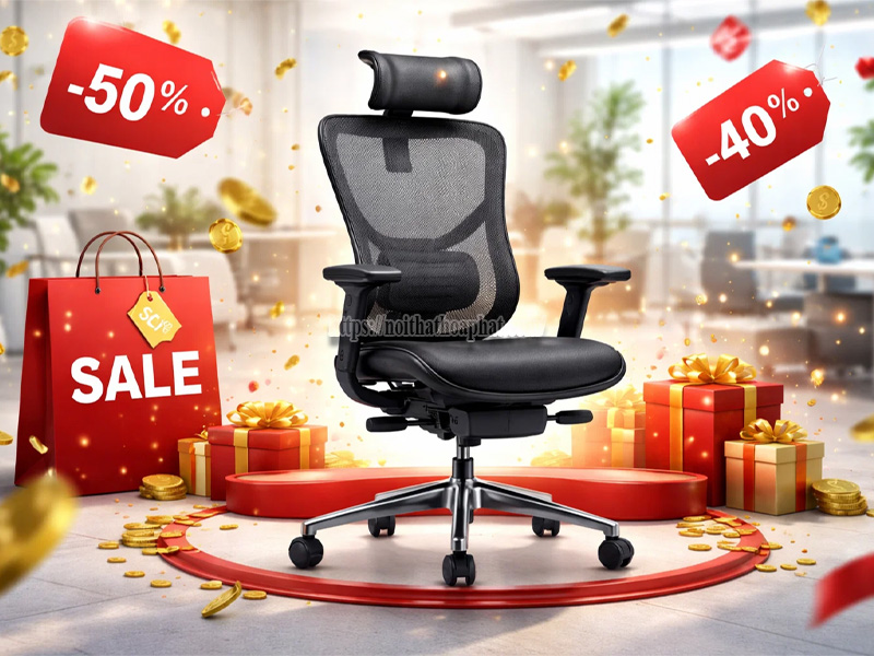 ghế lưới khuyến mãi bảo hành 12 tháng