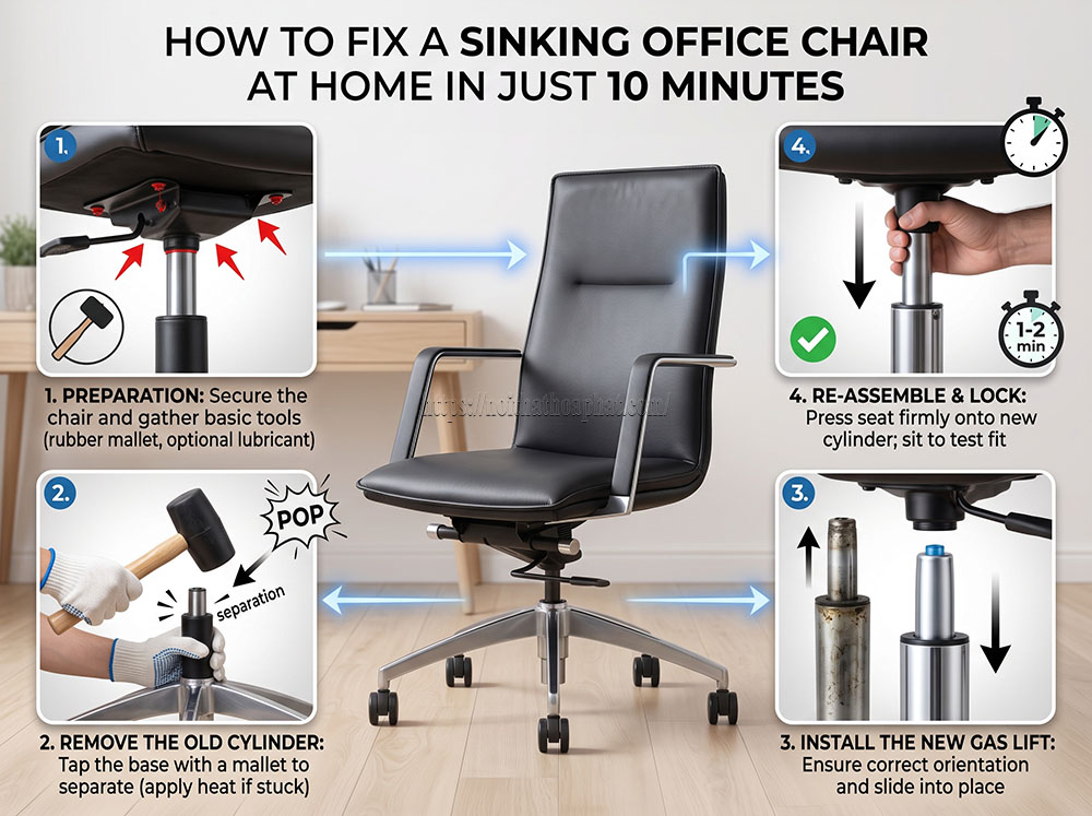 Cách sửa ghế xoay bị tụt ben tại nhà chỉ trong 10 phút